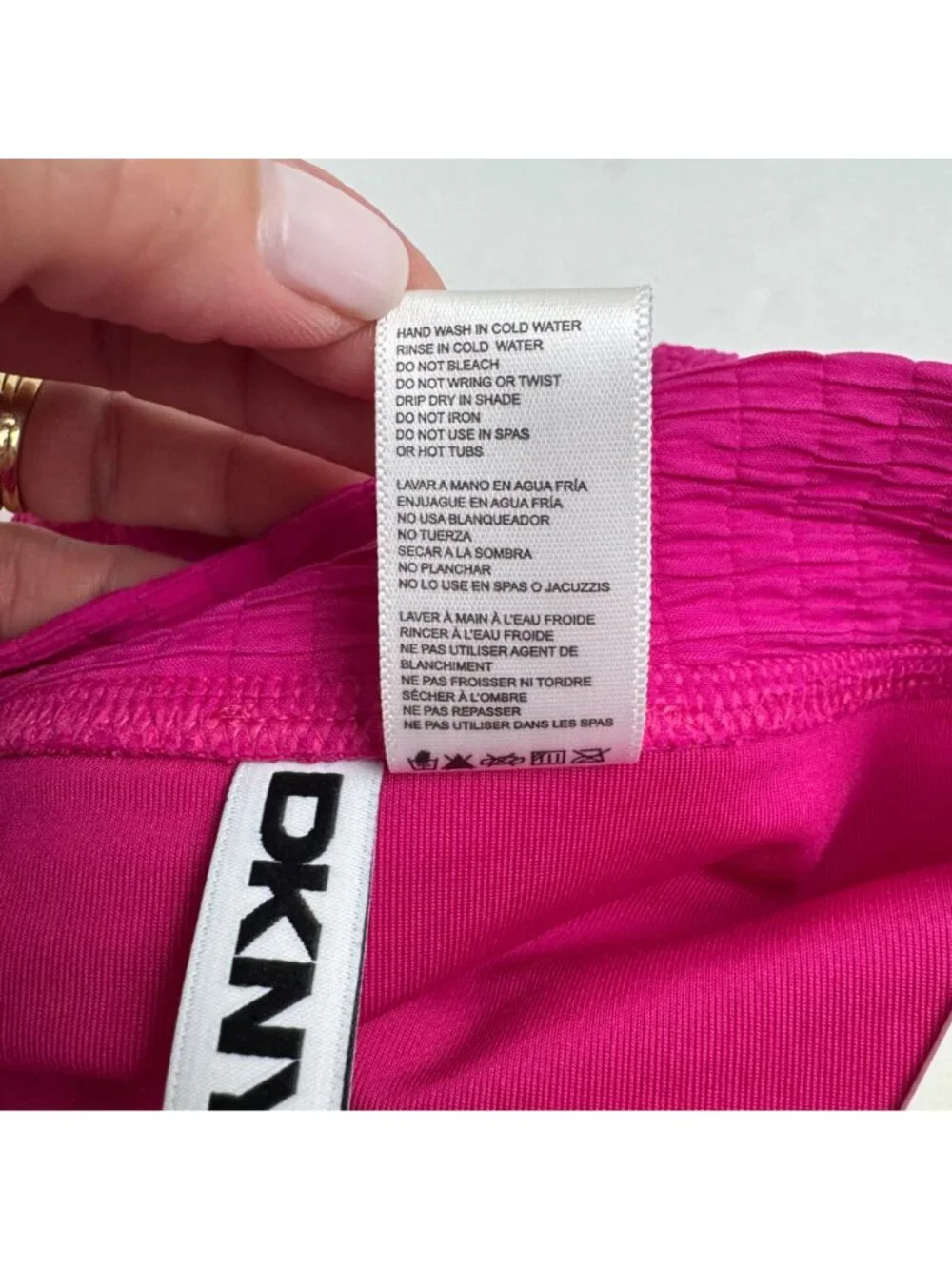 DKNY NEW Fuchsia Pink Smocked Bikini Bottom Size Lrg Swimwear Modest Beach Pool